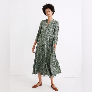 Madewell Green Floral Midi Dress
